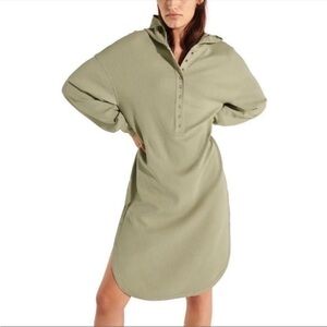 Sweaty Betty x Halle Berry Green Hooded Waffle Knit Midi Dress
